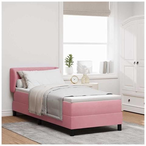 Letto con Molle e Materasso Grigio Scuro 80x200 cm Velluto Rosa - Foto 2