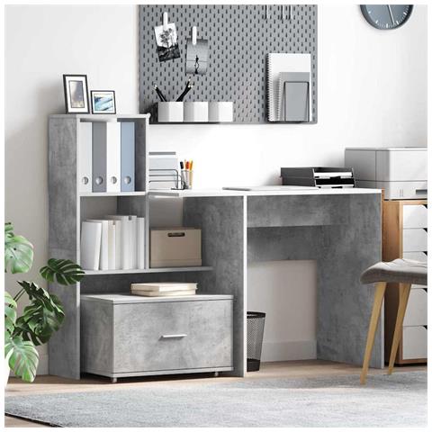 Scrivania con cassetto Grigio cemento 131.5 x 50 x 106.5 cm - Foto 2