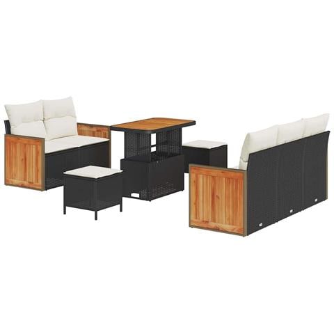 Set Divano da Giardino con cuscino 8 pcs Nero Poly Rattan - Foto 1