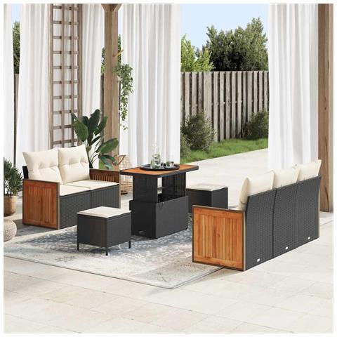 Set Divano da Giardino con cuscino 8 pcs Nero Poly Rattan - Foto 2