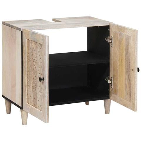 Mobile da Bagno Bianco 62 x 33 x 58 cm Legno Massiccio Mango - Foto 1