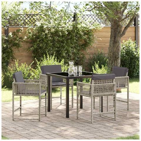 Set da Pranzo per Giardino 5 pcs Grigio chiaro polyrattan - Foto 2