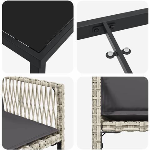 Set da Pranzo per Giardino 5 pcs Grigio chiaro polyrattan - Foto 9