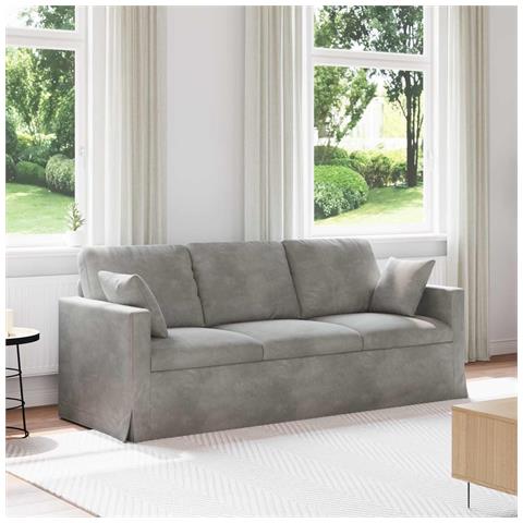 Divano Grigio chiaro 198 x 78 x 80 cm Velluto - Foto 2