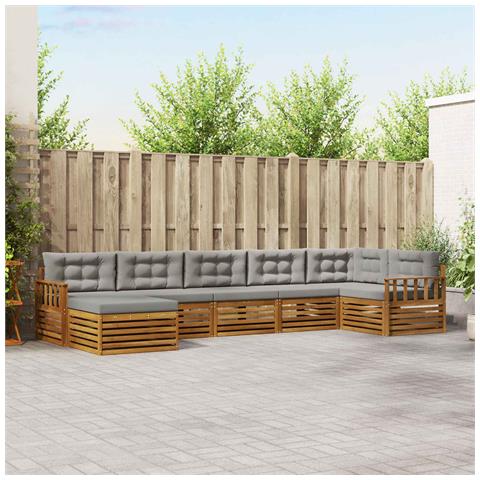 Set divani con cuscino 7 pcs Grigio Naturale e Chiaro - Foto 2