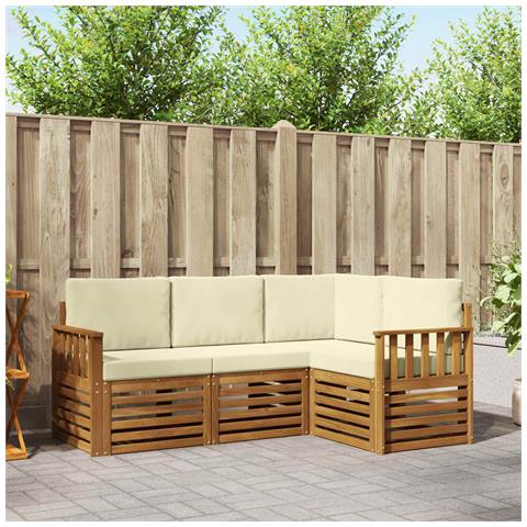 Set divani 4 pcs Naturale e Crema Legno di Acacia Massello - Foto 2