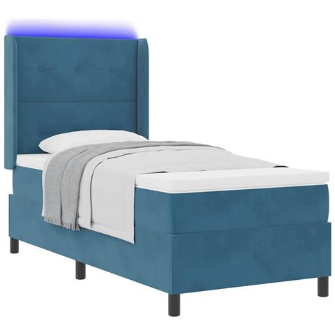 Letto a molle con materasso con led Blu 100 x 200 cm Velluto - Foto 1