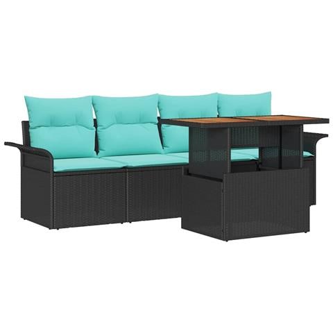 Set Divano da Giardino con archiviazione 5 pcs Nero Poly Rattan - Foto 1