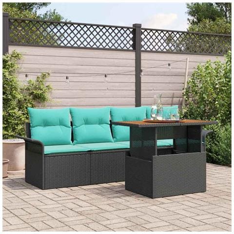 Set Divano da Giardino con archiviazione 5 pcs Nero Poly Rattan - Foto 2
