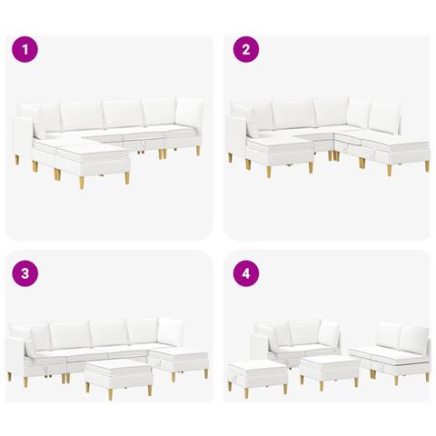 Set di divani modulari con spazio di archiviazione 6 pcs Bianco - Foto 9