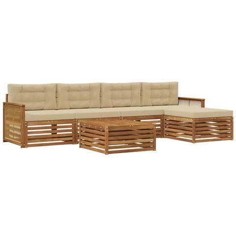 Set di divani da esterno con cuscino 6 pcs Naturale e Beige - Foto 1