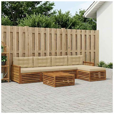 Set di divani da esterno con cuscino 6 pcs Naturale e Beige - Foto 2