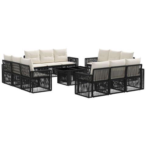 Set Divano da Giardino 13 pz Nero e Bianco Crema polyrattan - Foto 1