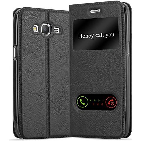 Custodia Compatibile Con Samsung Galaxy Grand Prime In Nero Cometa - Coperchio Protettivo Con Chiusura Magnetica, Funzione Stand E 2 Finestre Di Visualizzazione - Foto 1