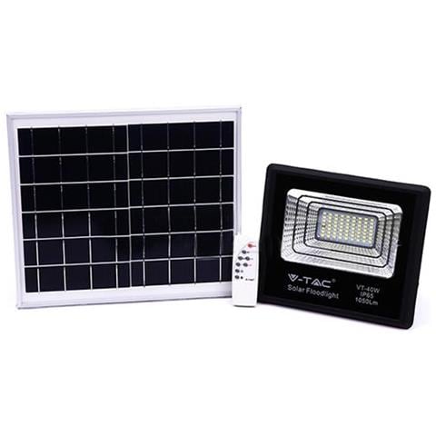 V-tac Vt-40w Faro Led 40w Autoalimentato Nero Con Pannello Solare 16w E Telecomando 4000k Ip65 - Sku 8574 - Foto 1