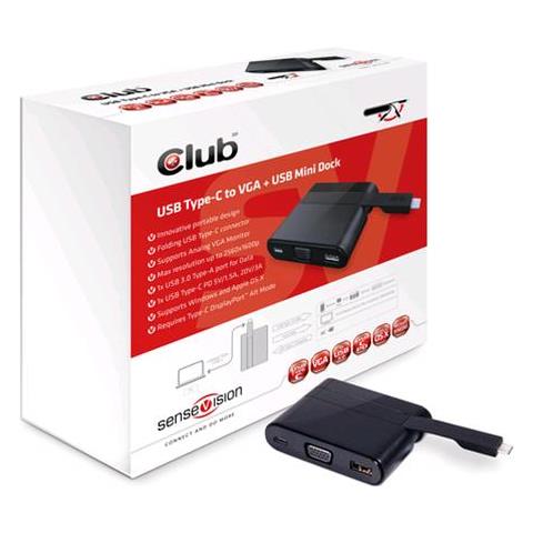 USB 3.0 Type-C to VGA + USB Mini Dock, Cavo, USB 3.1 (3.1 Gen 2) Type-C, Nero - Foto 1