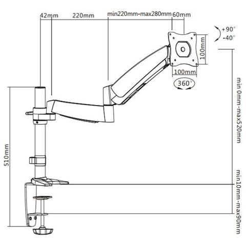 23260, Clamp, 75 x 75 mm, 100 x 100 mm, 75 x 75,100 x 100 mm, Computer monitor, 0 - 520 mm - Foto 2