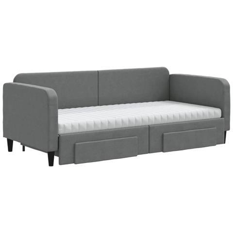 Divano Letto Estraibile Cassetti Grigio Scuro 90x200cm Tessuto - Foto 2