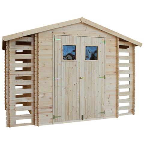 M391 Casetta Da Giardino In Legno Per Esterni Con Legnaia Con Pavimento Trattato- L206xl328xa218 Cm / 3,53 + 0,97+0,97 M2 - Foto 2