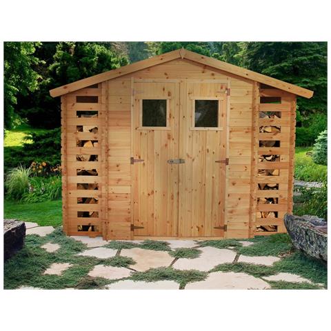 M391 Casetta Da Giardino In Legno Per Esterni Con Legnaia Con Pavimento Trattato- L206xl328xa218 Cm / 3,53 + 0,97+0,97 M2 - Foto 8