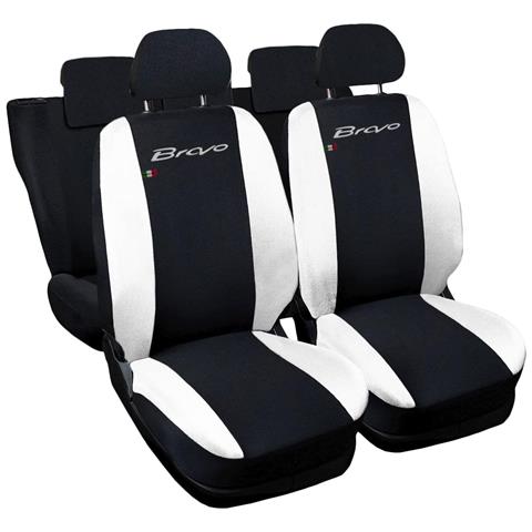 Coprisedili Auto Compatibili Per Bravo, Made In Italy, Set Di Copri Sedili Anteriori E Posteriori Con Copri Poggiatesta Incluso, Tessuto Poliestere, Colore - Nero \bianco - Foto 1