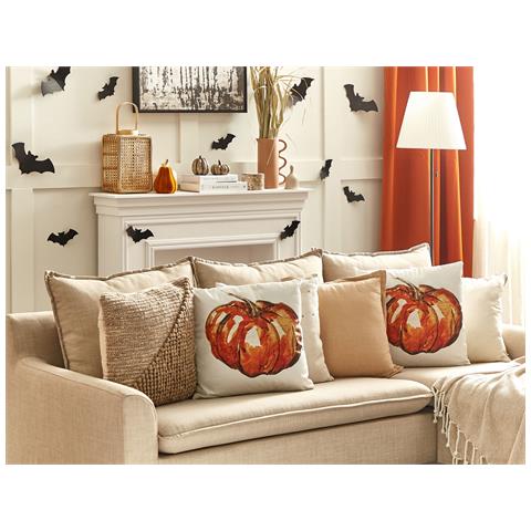 Cuscino Decorativo Curbita Velluto 45 X 45 Cm Motivo Di Piante Beige - Foto 1
