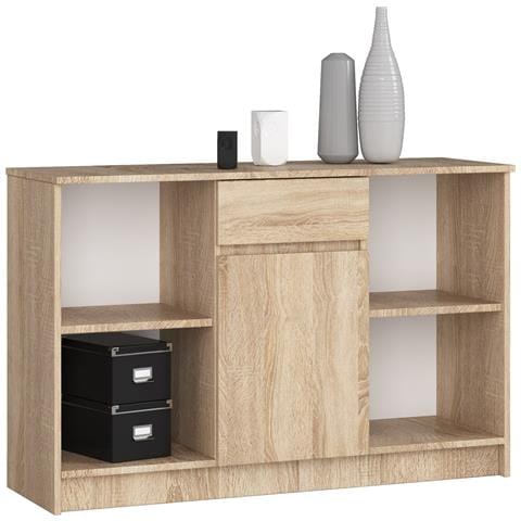 Cassettiera B17, 1 anta e 1 cassetto, 120x40x77 cm, Colore Sonoma Quercia - Foto 1