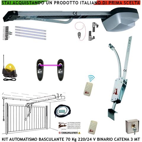 Kit Automazione Motore 220/24 V Da Soffitto Per Porta Basculante 70 Kg Faro Antenna Selettore Binario Alluminio Catena - Foto 1