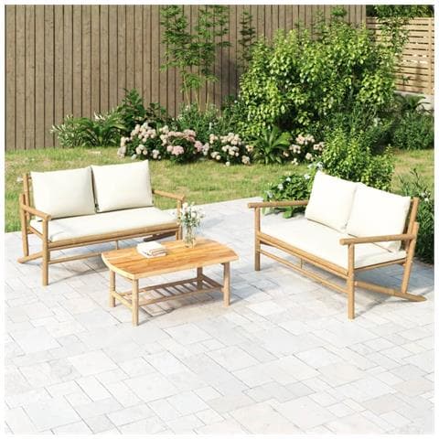 Panca Da Giardino Con Cuscini Bianco Crema In Bambù - Foto 5