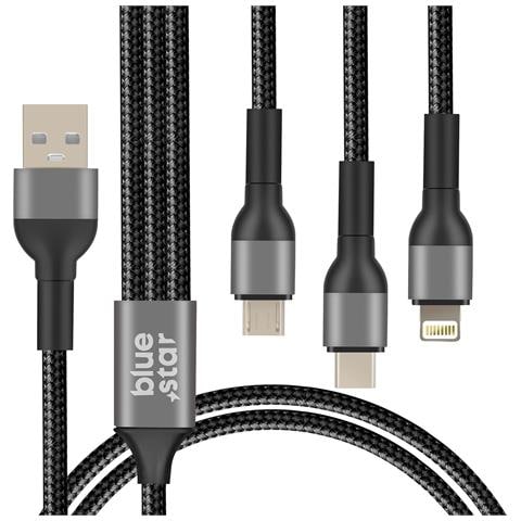 Cavo Da Usb A Micro-usb, Usb-c, Lightning Nylon Intrecciato 1,2m, Nero - Foto 1