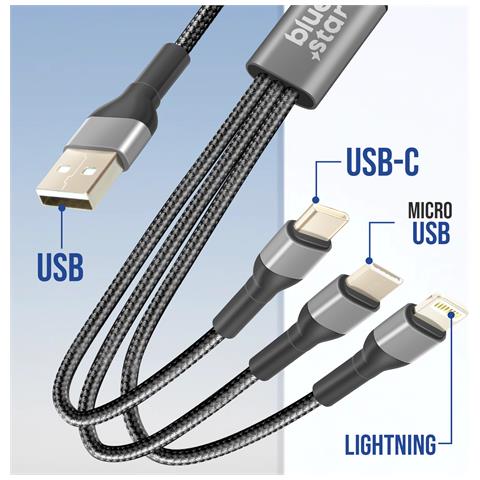 Cavo Da Usb A Micro-usb, Usb-c, Lightning Nylon Intrecciato 1,2m, Nero - Foto 5