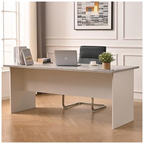 Scrivania Per Computer Da Ufficio Cemento E Bianco Lavoro Studio Pc 160x80x74cm - Foto 1