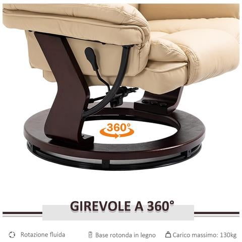 Set Poltrona Relax E Pouf Poggiapiedi, Girevole A 360° E Reclinabile, Similpelle Pu - Foto 2