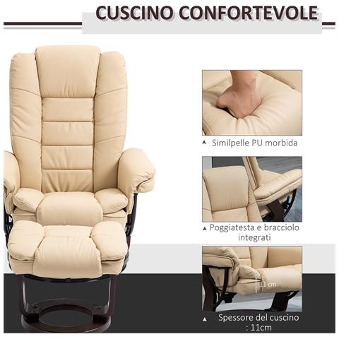 Set Poltrona Relax E Pouf Poggiapiedi, Girevole A 360° E Reclinabile, Similpelle Pu - Foto 6