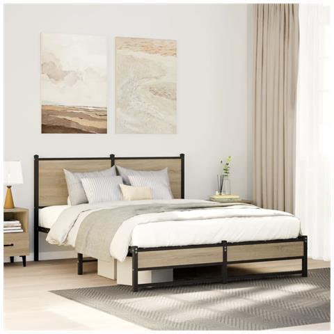 Giroletto Con Testiera In Metallo Rovere Sonoma 137x190 Cm - Foto 1