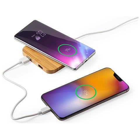 Caricabatterie Wireless Nature Bamboo Con Ricarica Rapida Da 10 W. 2 Uscite Usb 9x0,9x9 Cm. Colore Del Legno - Foto 2