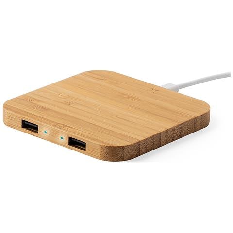 Caricabatterie Wireless Nature Bamboo Con Ricarica Rapida Da 10 W. 2 Uscite Usb 9x0,9x9 Cm. Colore Del Legno - Foto 5