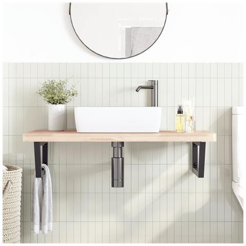 Ripiano A Parete Per Lavabo In Acciaio E Massello Di Faggio - Foto 2