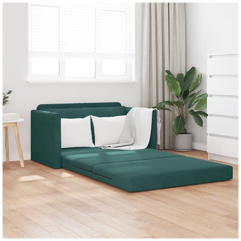 Divano Letto a Terra 2-in-1 Verde Scuro 124x204x61 cm Velluto - Foto 2