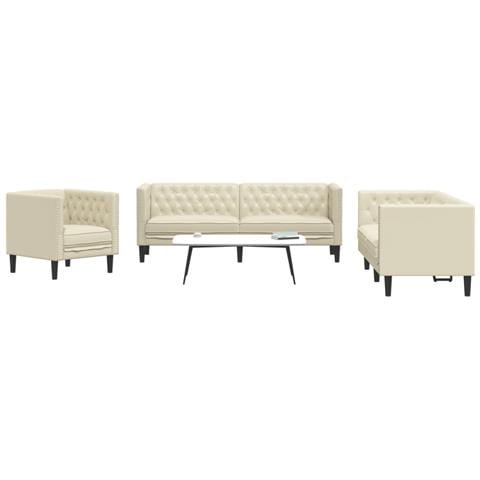 Set Divani Chesterfield 3pz Crema in Similpelle - Foto 2