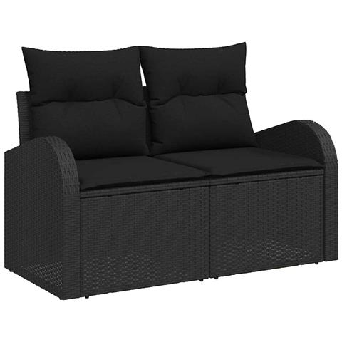 Divano da giardino a 2 posti con cuscini neri in polyrattan - Foto 1