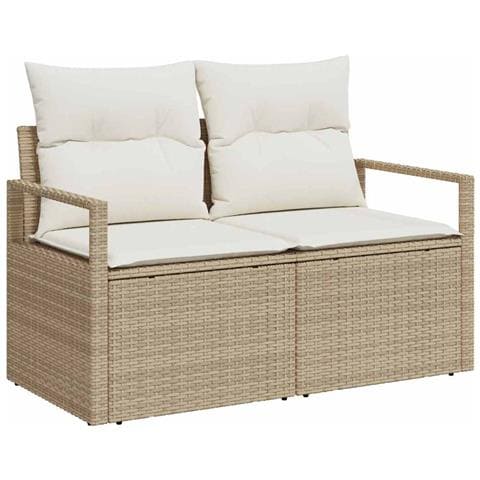 Set Divano da Giardino con Cuscini Beige Rattan Sintetico, Divano da Giardino a 2 Posti con Cuscini Beige Rattan Sintetico - Foto 1