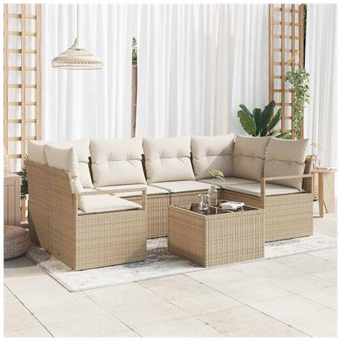 Set Divano da Giardino con Cuscini Beige Rattan Sintetico, Divano da Giardino a 2 Posti con Cuscini Beige Rattan Sintetico - Foto 2