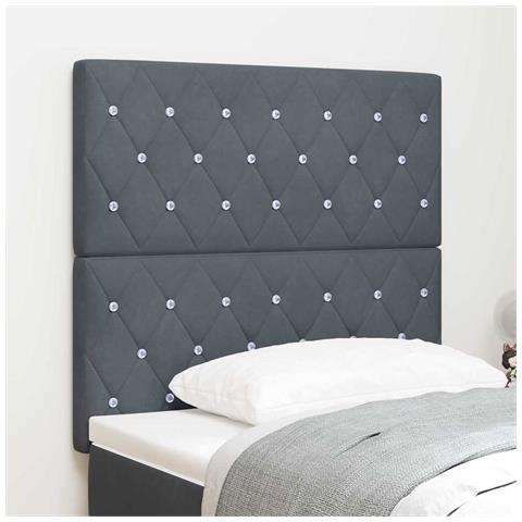 Testiera  con bottoni di cristallo tufted grigia scura 100 cm in velluto, Testiera  con bottoni di cristallo tufted grigia scura 200 cm in velluto - Foto 2