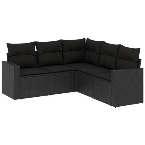 Set Divani da Giardino 5 pz con Cuscini in Polyrattan Nero - Foto 1