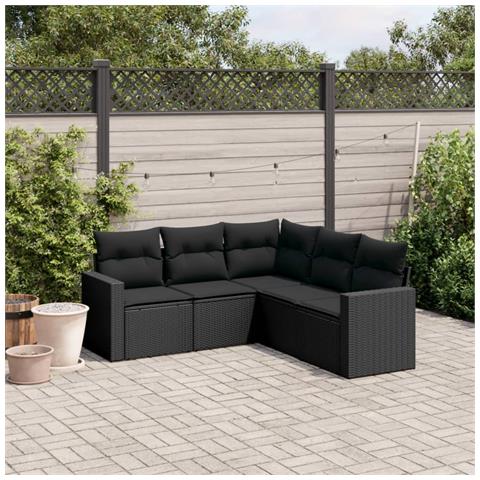 Set Divani da Giardino 5 pz con Cuscini in Polyrattan Nero - Foto 2