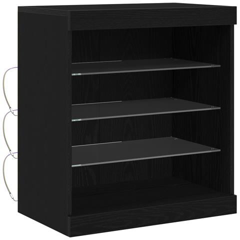 Sideboard con luci LED in rovere nero 60,5x37x67 cm - Foto 1