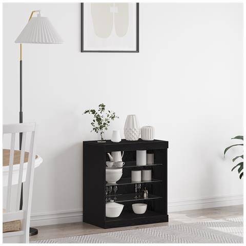 Sideboard con luci LED in rovere nero 60,5x37x67 cm - Foto 2