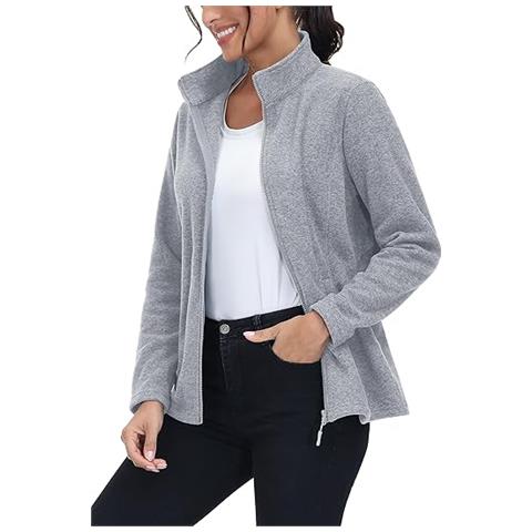 Tacvasen Giacca In Pile Da Donna Con Zip Leggera Calda Grigio Chiaro Taglia L - Foto 2