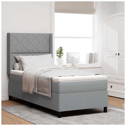 Letto a molle con materasso Grigio chiaro 100 x 200 cm Tessuto - Foto 2